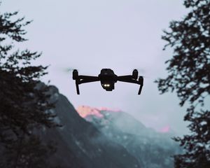 Preview wallpaper drone, quadrocopter, mountains, dusk, landscape