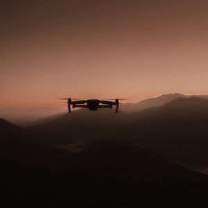 Preview wallpaper drone, silhouette, dusk, dark
