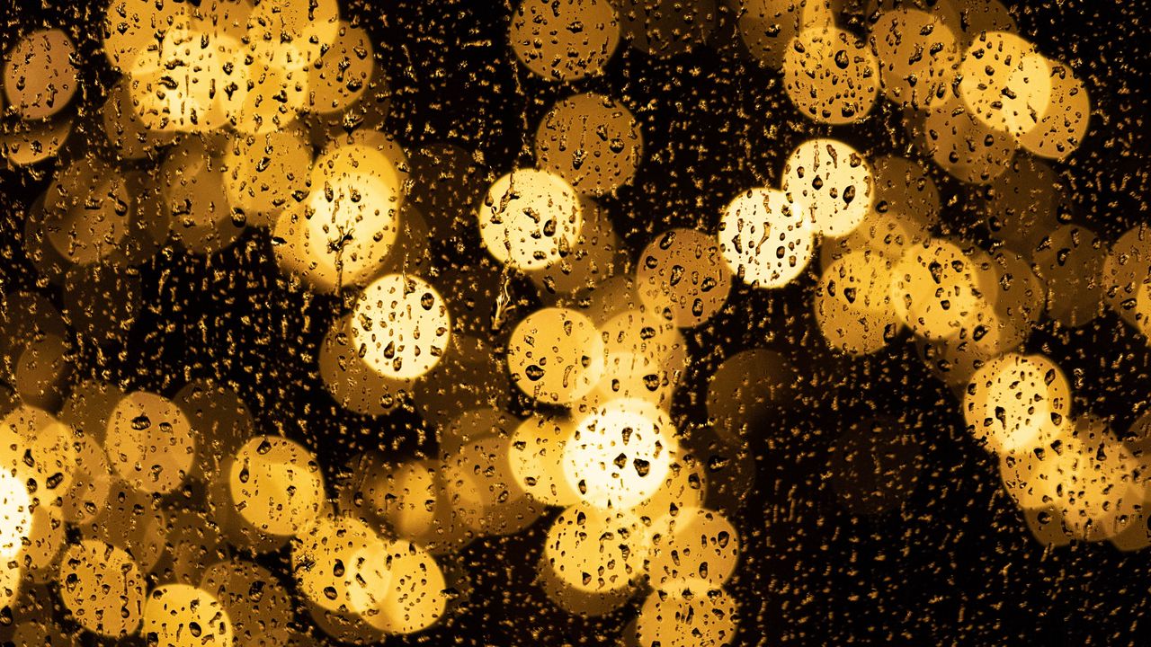 Wallpaper drops, glare, bokeh, moisture, light, glass, rain