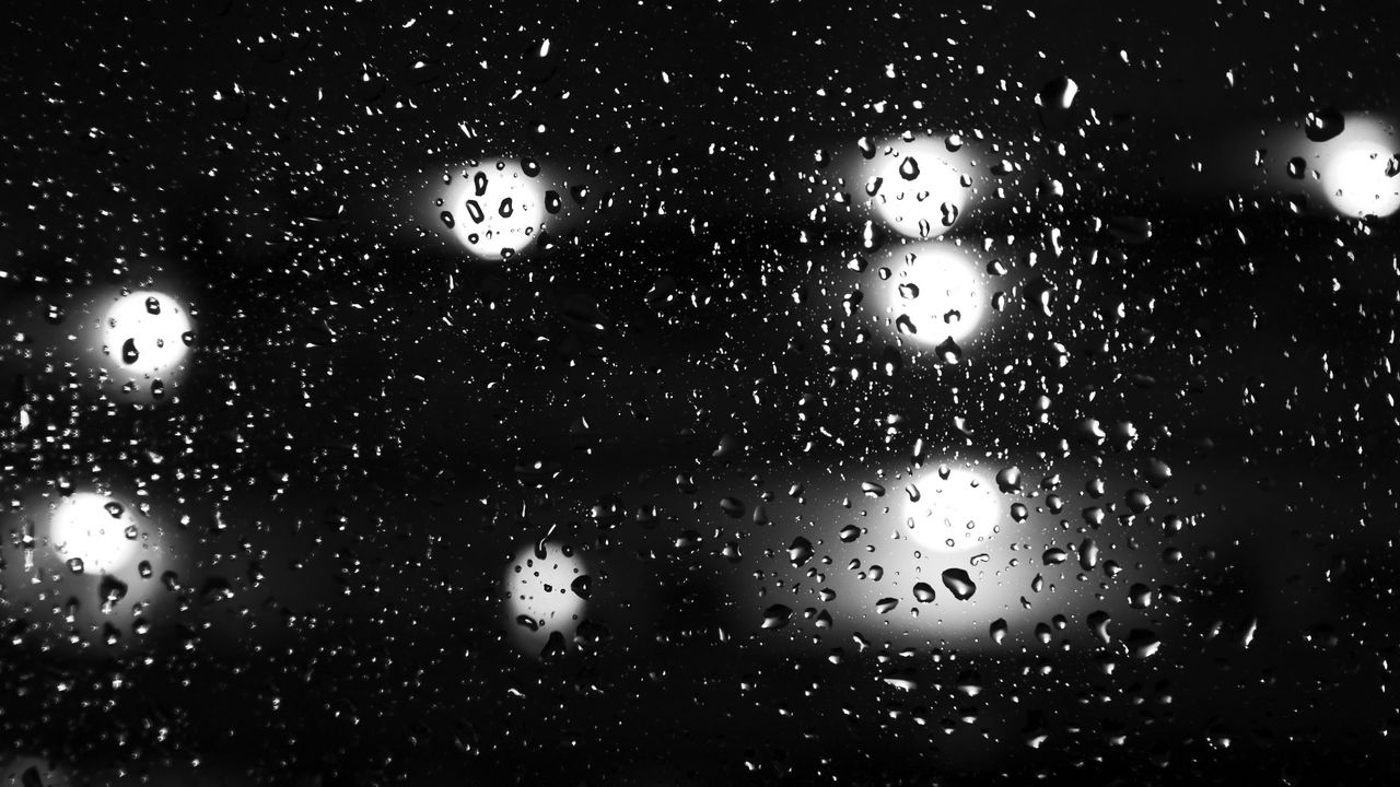 Wallpaper drops, glass, bw, glare, dark