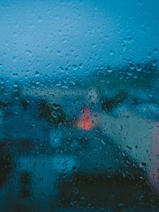 Preview wallpaper drops, glass, moisture, rain, blur, blue