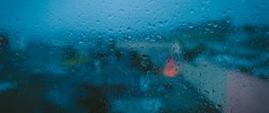 Preview wallpaper drops, glass, moisture, rain, blur, blue