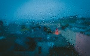 Preview wallpaper drops, glass, moisture, rain, blur, blue