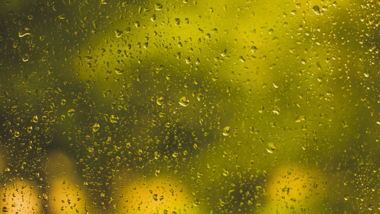 Wallpaper drops, glass, surface, yellow