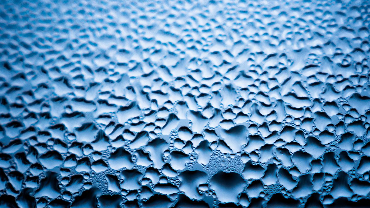 Wallpaper drops, glass, surface, macro, wet, blue