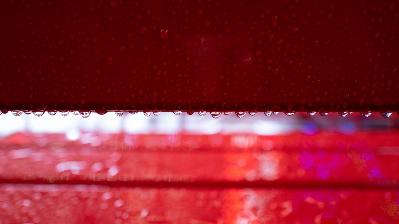 Wallpaper drops, macro, wet, surface, red