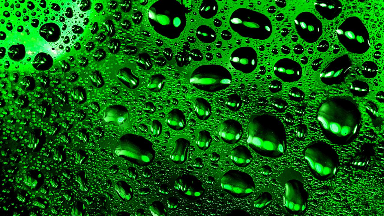 Wallpaper drops, macro, wet, surface, green