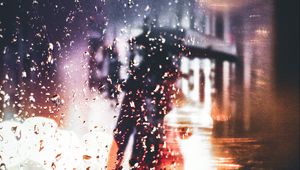 Preview wallpaper drops, rain, blur, silhouette