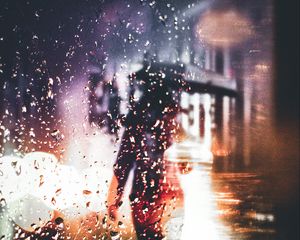 Preview wallpaper drops, rain, blur, silhouette