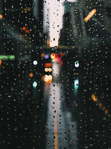 Preview wallpaper drops, rain, glare, bokeh, window, glass, moisture, surface