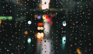 Preview wallpaper drops, rain, glare, bokeh, window, glass, moisture, surface