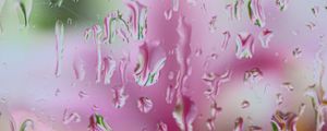 Preview wallpaper drops, rain, glass, blur, macro, pink, green