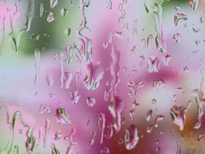 Preview wallpaper drops, rain, glass, blur, macro, pink, green