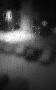 Preview wallpaper drops, rain, glass, blur, black and white