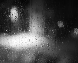 Preview wallpaper drops, rain, glass, blur, black and white