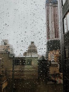 Preview wallpaper drops, rain, window, city, glass