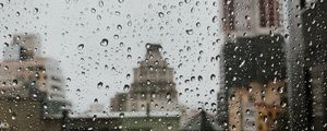 Preview wallpaper drops, rain, window, city, glass