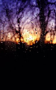 Preview wallpaper drops, sunset, blur, glass, rain