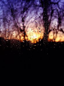 Preview wallpaper drops, sunset, blur, glass, rain