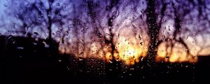 Preview wallpaper drops, sunset, blur, glass, rain