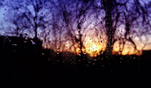 Preview wallpaper drops, sunset, blur, glass, rain