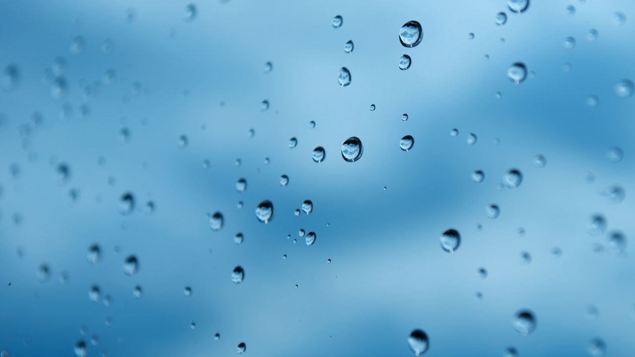 Wallpaper drops, water, glass, rain, macro, blue