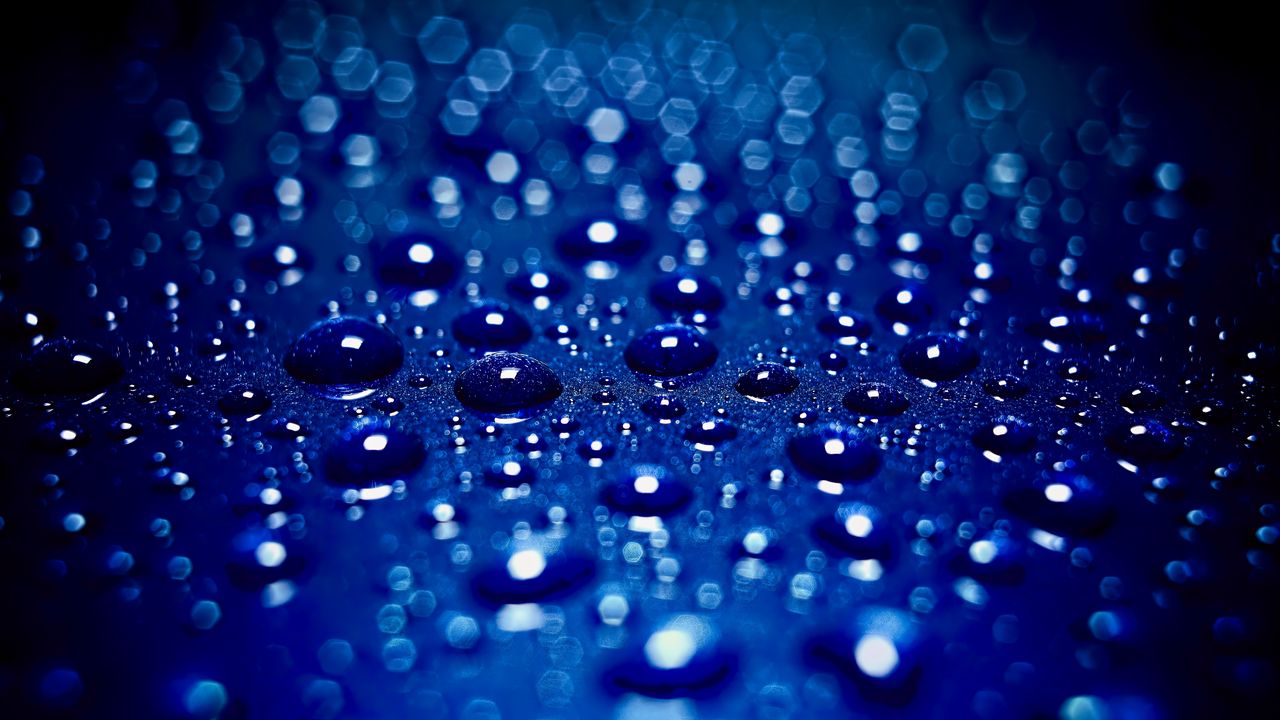 Wallpaper drops, water, macro, blur, surface, blue