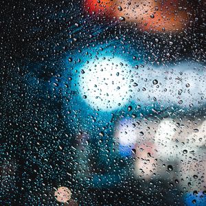 Preview wallpaper drops, wet, bokeh, lights, glass, surface