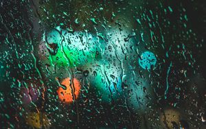 Preview wallpaper drops, wet, glass, rain, lights, bokeh