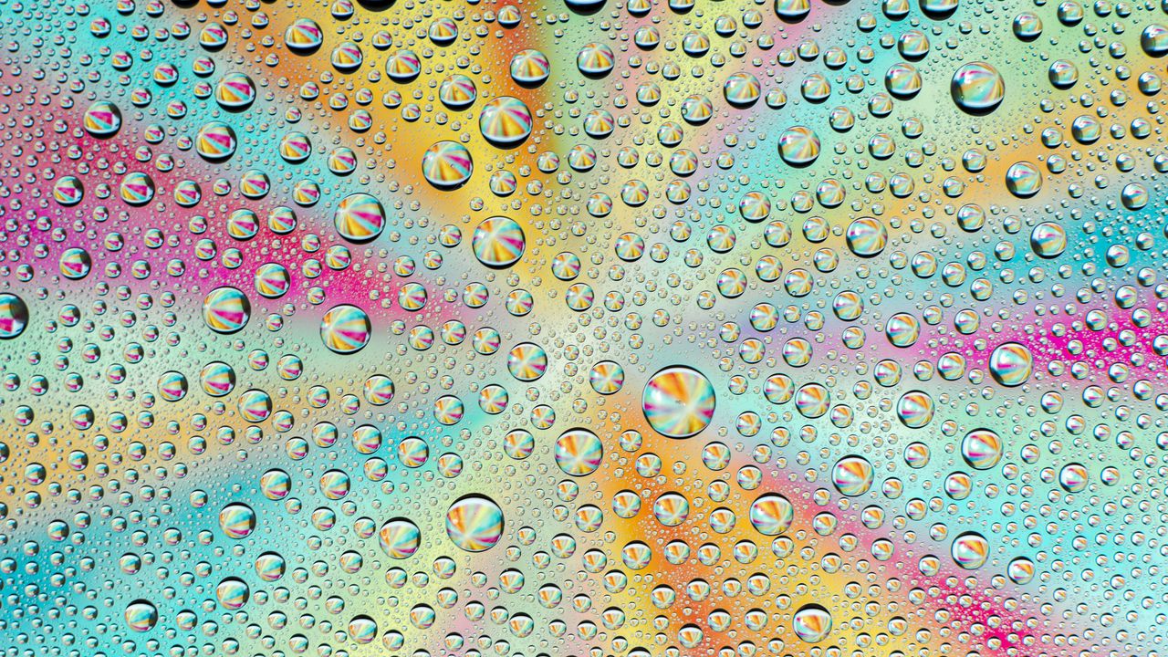 Wallpaper drops, wet, macro, colorful, gradient