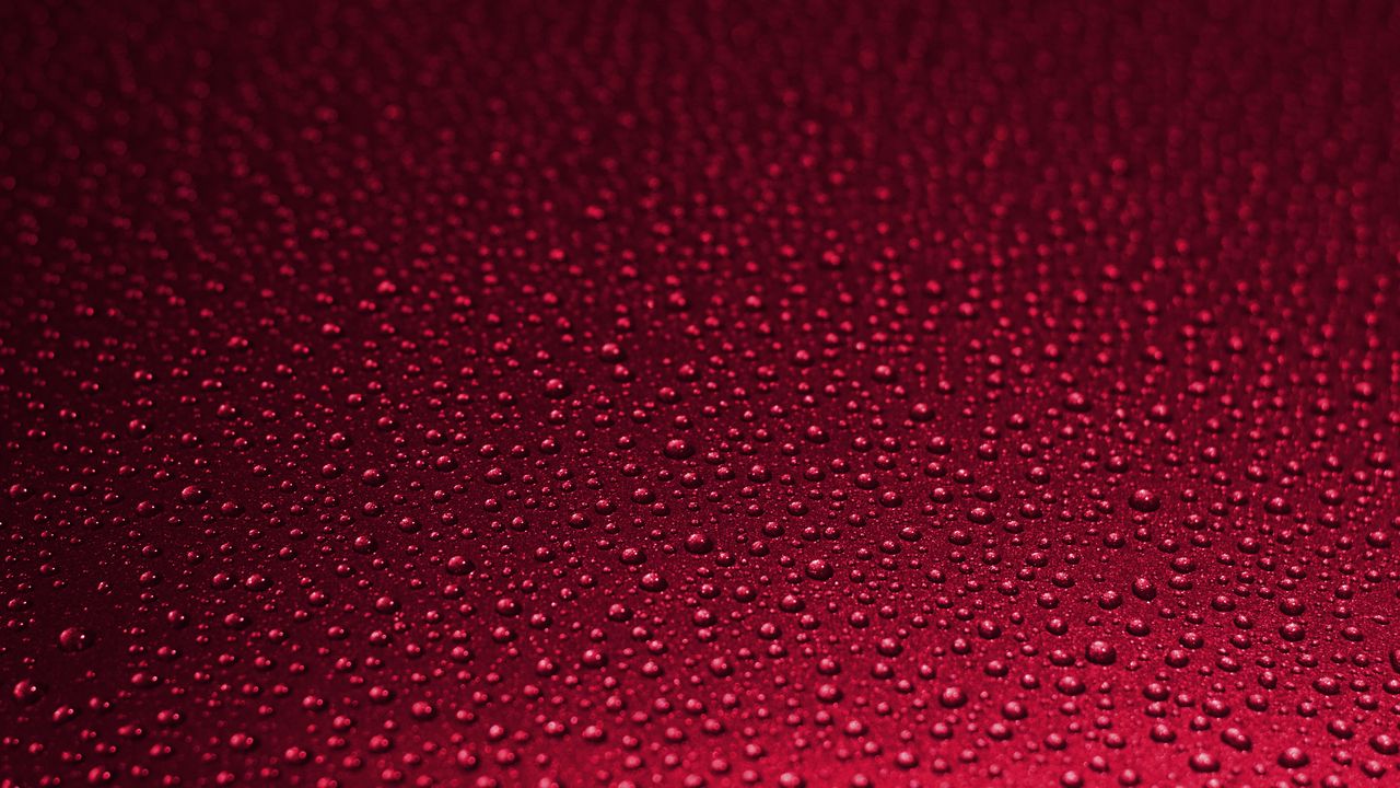 Wallpaper drops, wet, surface, red, macro