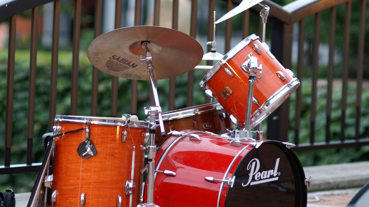 Wallpaper drum kit, drums, musical instrument, music, red, brown