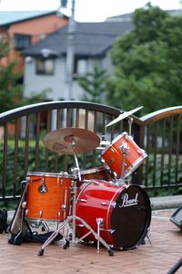 Preview wallpaper drum kit, drums, musical instrument, music, red, brown