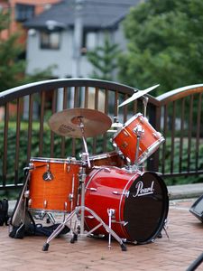 Preview wallpaper drum kit, drums, musical instrument, music, red, brown