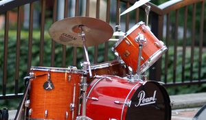 Preview wallpaper drum kit, drums, musical instrument, music, red, brown