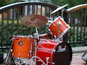 Preview wallpaper drum kit, drums, musical instrument, music, red, brown