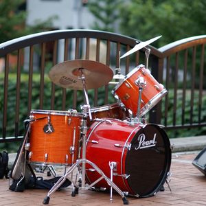 Preview wallpaper drum kit, drums, musical instrument, music, red, brown