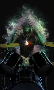 Preview wallpaper drummer, drums, musician, musical instrument, space, art