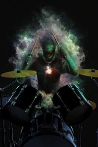 Preview wallpaper drummer, drums, musician, musical instrument, space, art