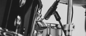 Preview wallpaper drums, drum kit, microphone, musical instrument, bw