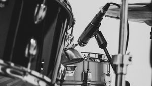 Preview wallpaper drums, drum kit, microphone, musical instrument, bw