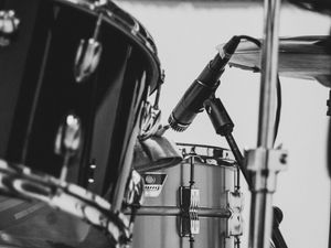 Preview wallpaper drums, drum kit, microphone, musical instrument, bw