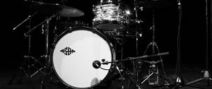 Preview wallpaper drums, drum kit, musical instrument, music, black and white