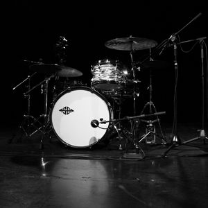 Preview wallpaper drums, drum kit, musical instrument, music, black and white