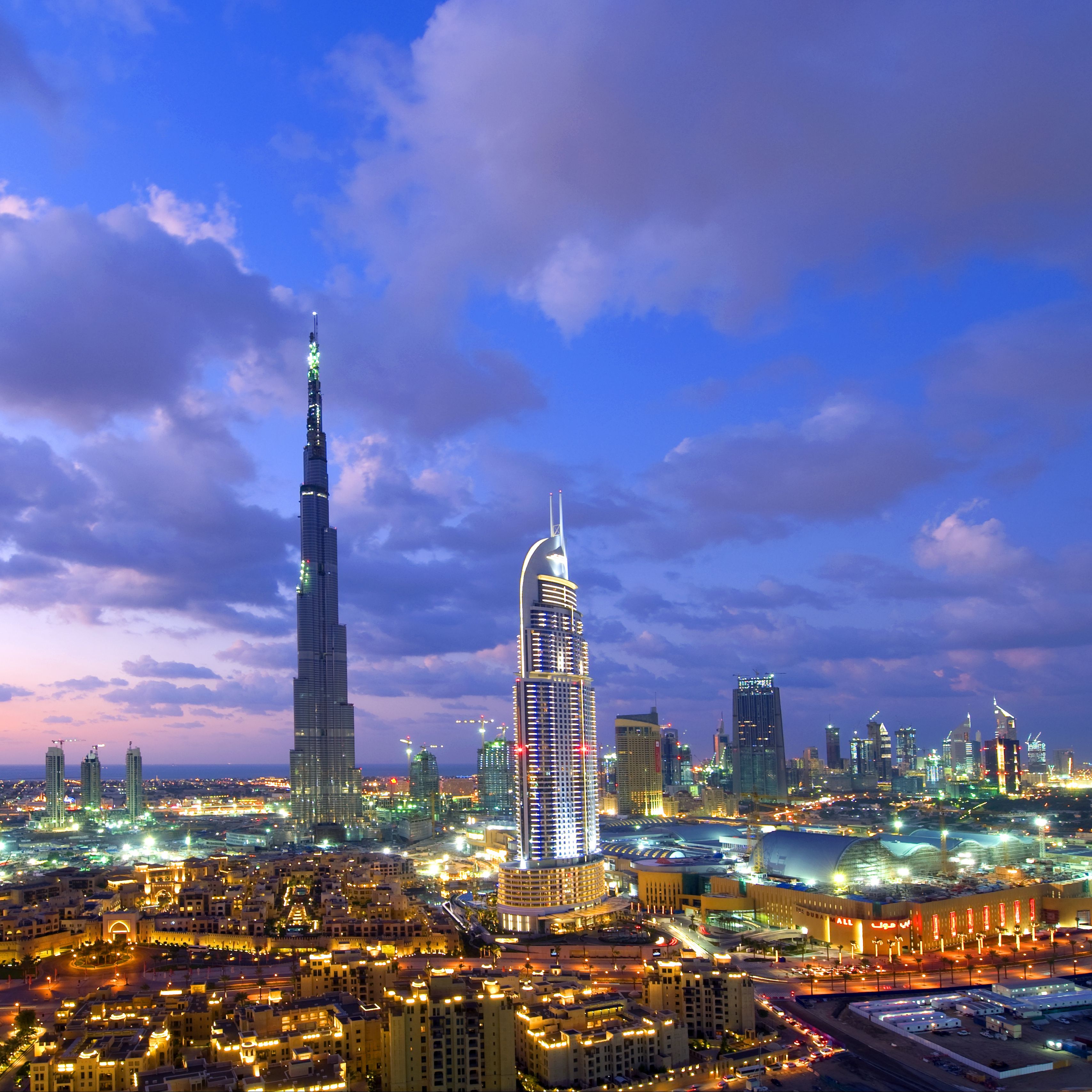 Download wallpaper 3415x3415 dubai, building, view from the top, view, city  lights ipad pro 