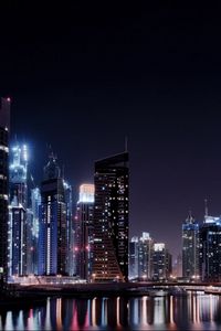 Preview wallpaper dubai, city, lights, river, night