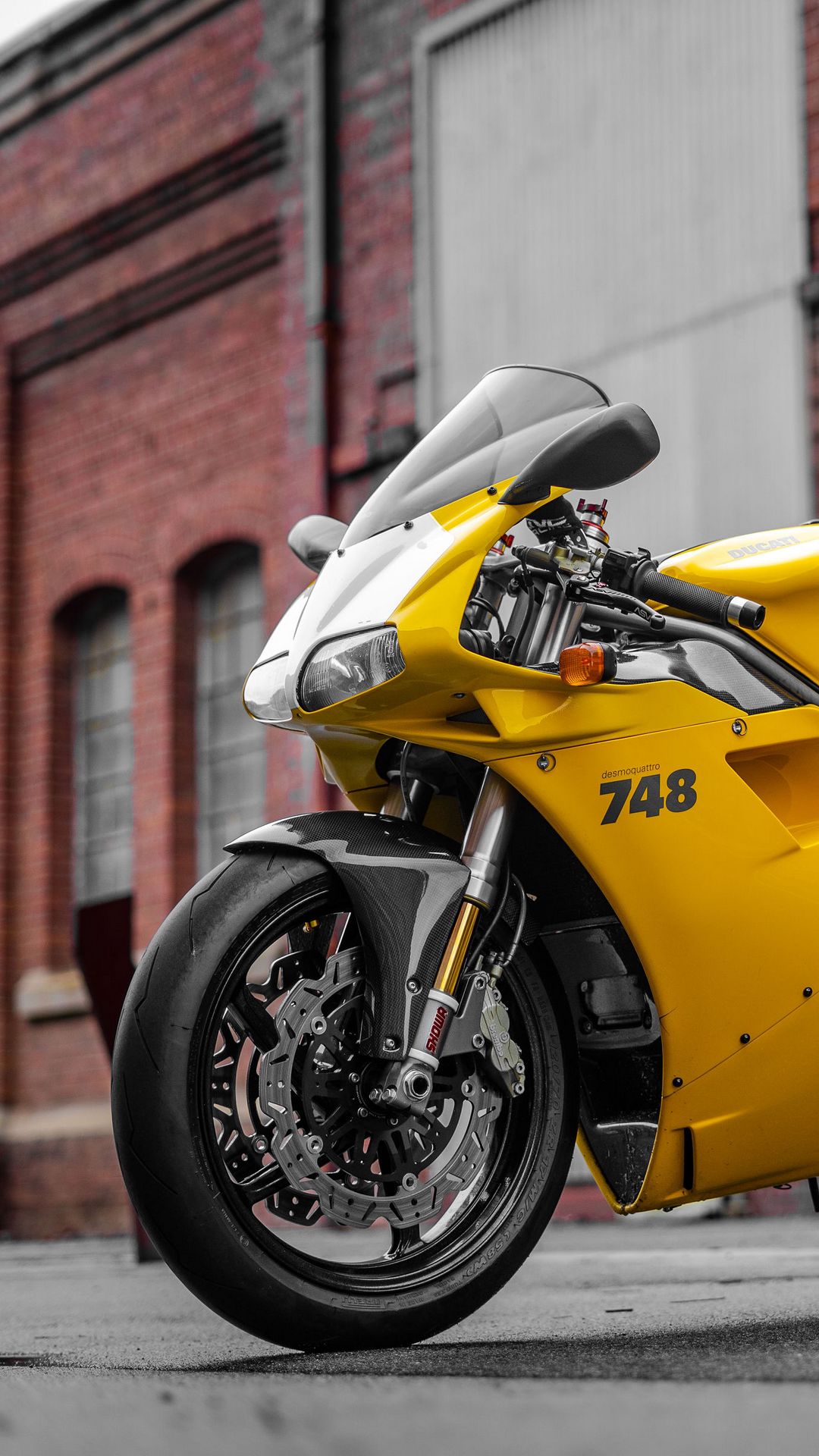 1080x1920 Wallpaper ducati 748, ducati, motorcycle, bike, yellow