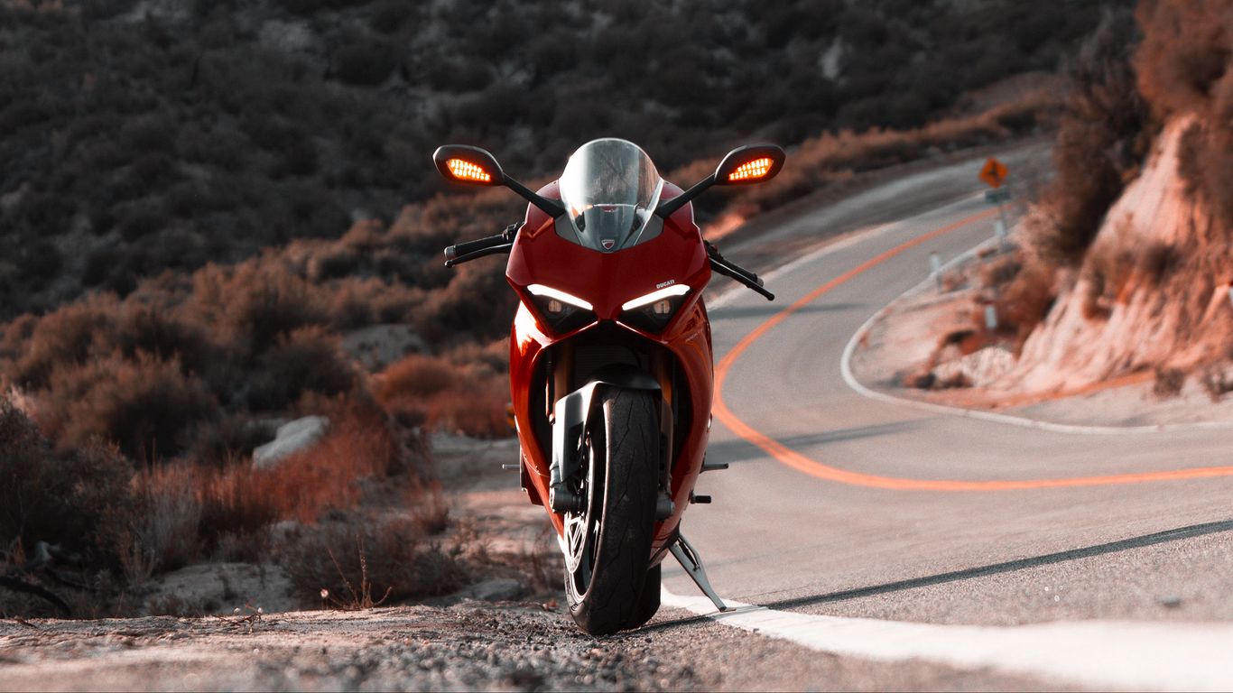 Download wallpaper 1366x768 ducati panigale v4 s, ducati, motorcycle, bike,  red, front view tablet, laptop hd background