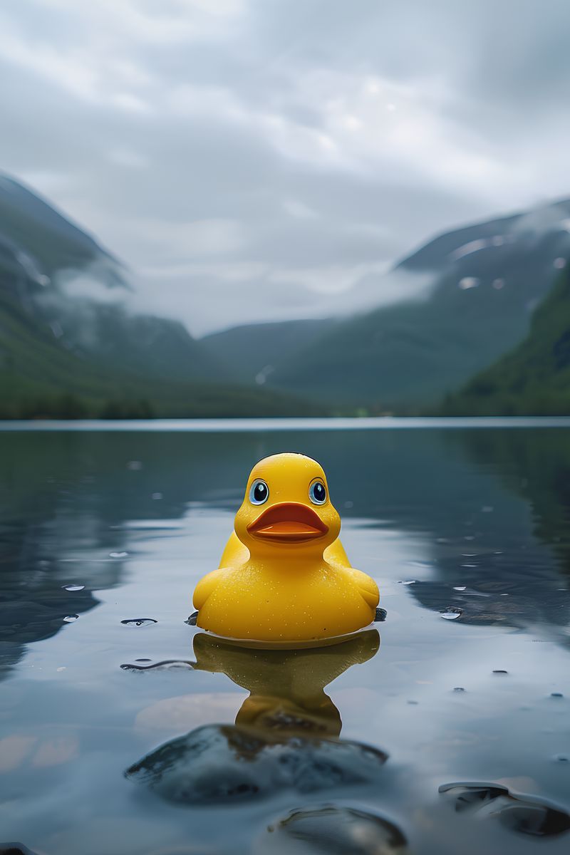 800x1200 Wallpaper duck, lake, mountains, sky
