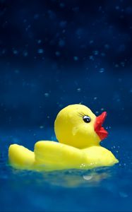 Preview wallpaper duckling, toy, water, spray, drops